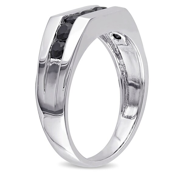 Enhanced Black Sapphire Seven Stone Channel Band Sterling Silver