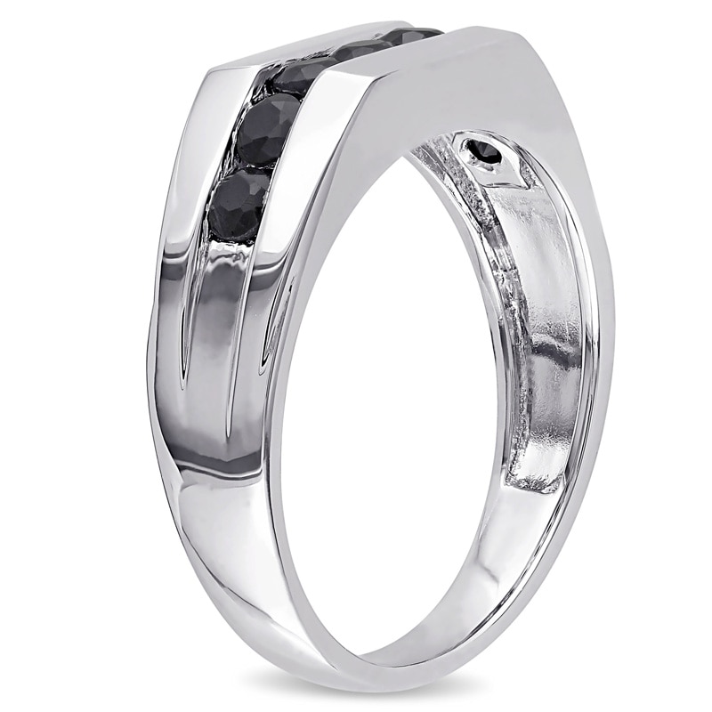 Men's Enhanced Black Sapphire Seven Stone Channel Band in Sterling Silver