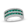 Thumbnail Image 0 of Baguette Lab-Created Emerald and White Sapphire Double Row Band in Sterling Silver