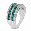 Thumbnail Image 1 of Baguette Lab-Created Emerald and White Sapphire Double Row Band in Sterling Silver