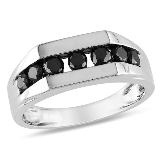 Men's 1 CT. T.W. Enhanced Black Diamond Seven Stone Channel Band in 10K White Gold Men's 1 CT. T.W. Enhanced Black Diamond Seven Stone Channel Band in 10K White Gold