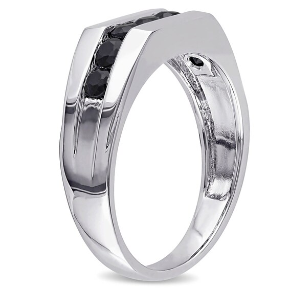 Men's 1 CT. T.W. Enhanced Black Diamond Seven Stone Channel Band in 10K White Gold Men's 1 CT. T.W. Enhanced Black Diamond Seven Stone Channel Band in 10K White Gold