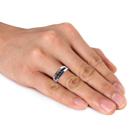 Men's 1 CT. T.W. Enhanced Black Diamond Seven Stone Channel Band in 10K White Gold Men's 1 CT. T.W. Enhanced Black Diamond Seven Stone Channel Band in 10K White Gold