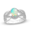 Thumbnail Image 0 of Oval Lab-Created Opal and White Sapphire Split Shank Ring in Sterling Silver