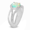 Thumbnail Image 1 of Oval Lab-Created Opal and White Sapphire Split Shank Ring in Sterling Silver