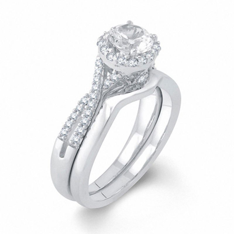 Main Image 2 of 6.0mm Lab-Created White Sapphire Frame Bridal Set in Sterling Silver