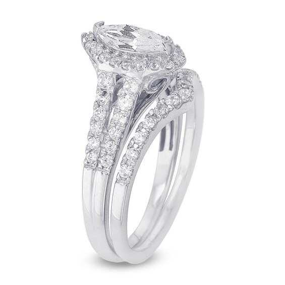 Marquise Lab-Created White Sapphire Frame Bridal Set Sterling Silver