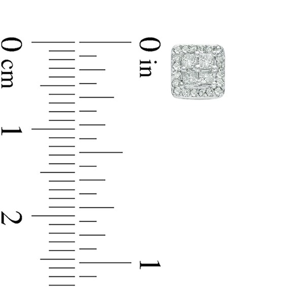 3/8 CT. T.w. Quad Princess-Cut Diamond Frame Stud Earrings in 10K White Gold