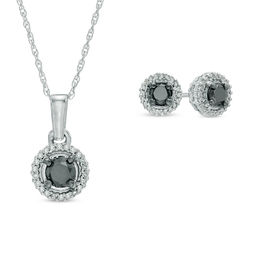 3/4 CT. T.W. Enhanced Black and White Diamond Frame Pendant and Earrings Set in 10K White Gold
