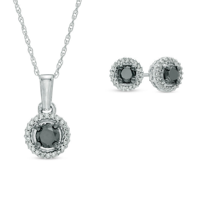 Main Image 1 of 3/4 CT. T.W. Enhanced Black and White Diamond Frame Pendant and Earrings Set in 10K White Gold