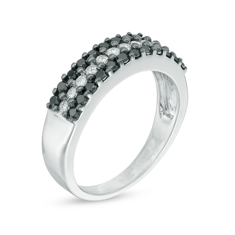 Main Image 2 of 3/4 CT. T.W. Enhanced Black and White Diamond Three Row Anniversary Band in 10K White Gold