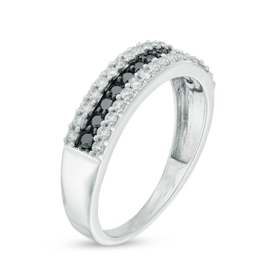 1/2 CT. T.w. Enhanced Black and White Diamond Three Row Anniversary Band in 10K White Gold