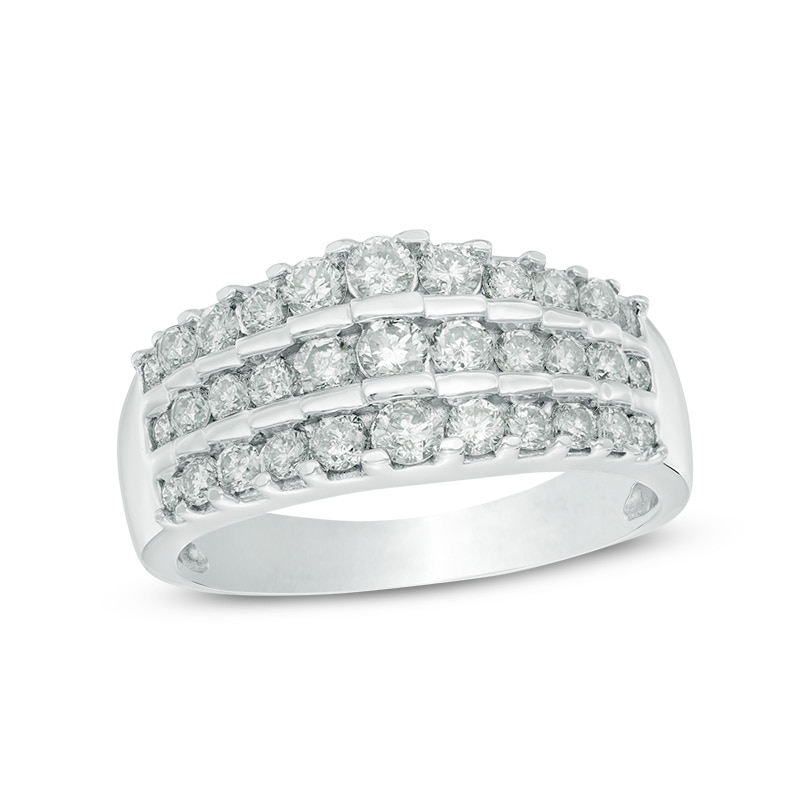 1 CT. T.W. Diamond Three Row Tiered Band in 14K White Gold