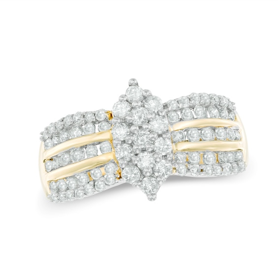 1 CT. T.w. Marquise-Shaped Multi-Diamond Multi-Row Engagement Ring in 14K Gold