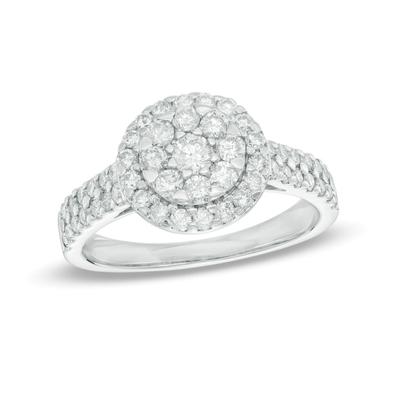 1 CT. T.w. Multi-Diamond Frame Double Row Engagement Ring in 14K White Gold