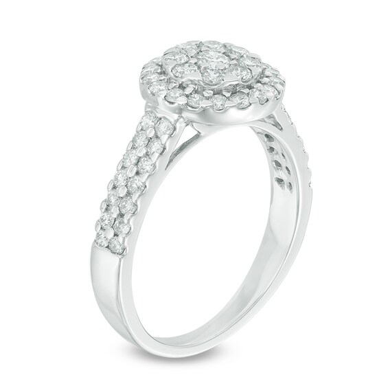 1 CT. T.w. Multi-Diamond Frame Double Row Engagement Ring in 14K White Gold