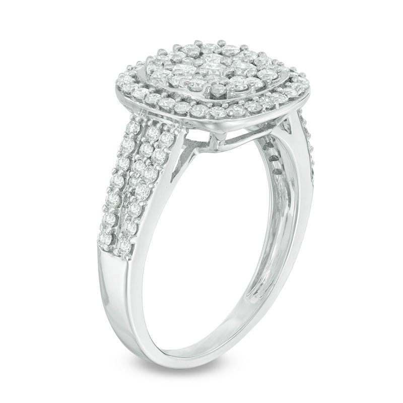 1 CT. T.W. Multi-Diamond Cushion Frame Engagement Ring in 14K White Gold