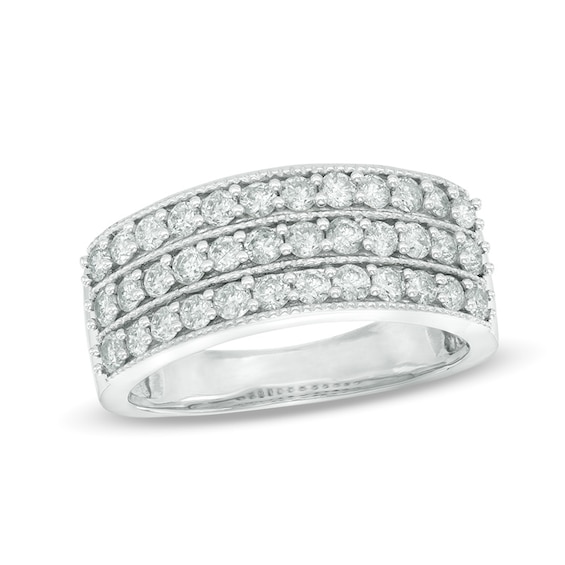 1 CT. T.w. Diamond Vintage-Style Three Row Band in 14K White Gold