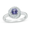 Thumbnail Image 1 of 5.0mm Tanzanite and Lab-Created White Sapphire Orbit Frame Ring in Sterling Silver