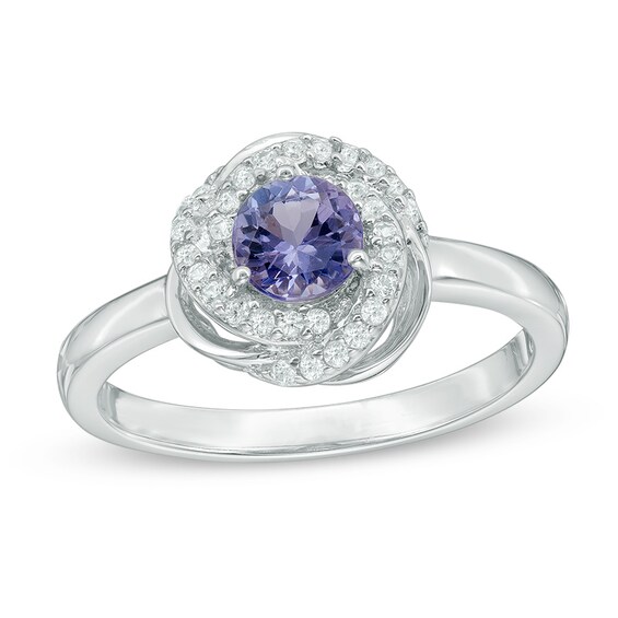 5.0mm Tanzanite and Lab-Created White Sapphire Orbit Frame Ring in Sterling Silver