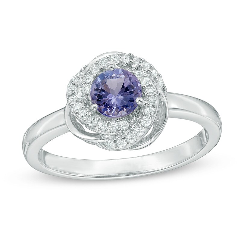 Main Image 1 of 5.0mm Tanzanite and Lab-Created White Sapphire Orbit Frame Ring in Sterling Silver