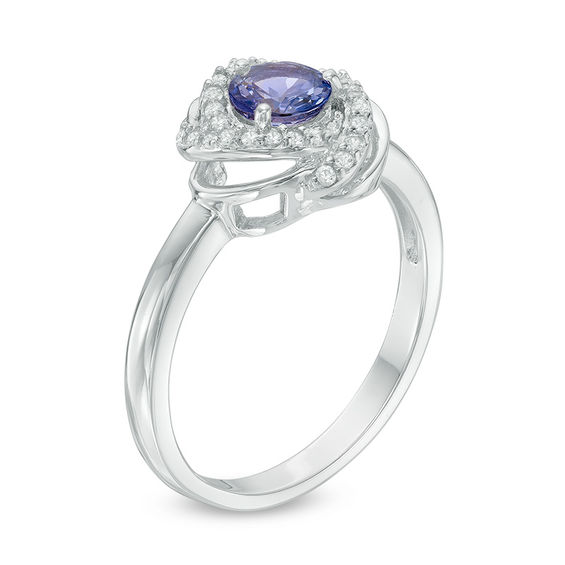 5.0mm Tanzanite and Lab-Created White Sapphire Orbit Frame Ring in Sterling Silver