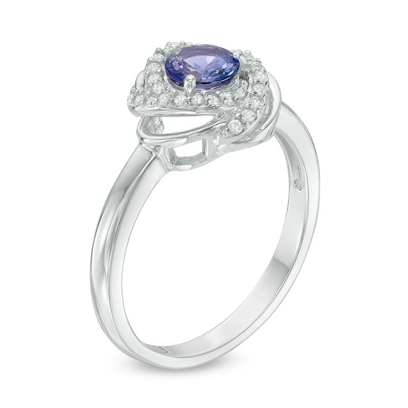 Main Image 2 of 5.0mm Tanzanite and Lab-Created White Sapphire Orbit Frame Ring in Sterling Silver