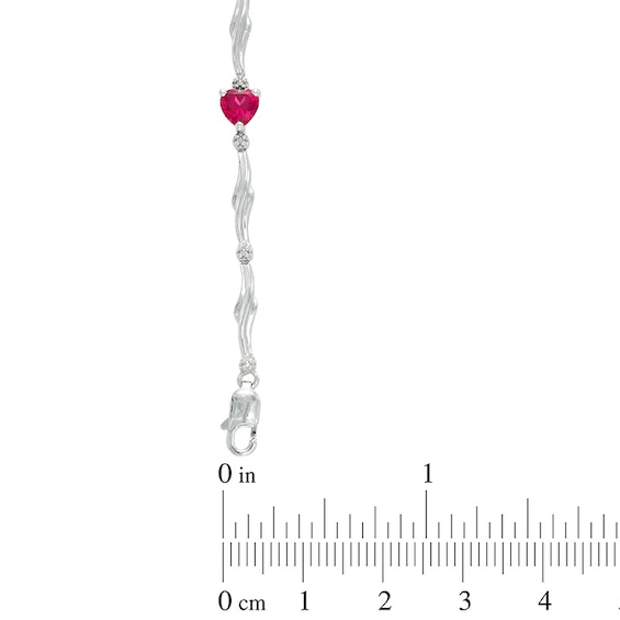 5.0mm Heart-Shaped Lab-Created Ruby and Diamond Accent Station Bracelet in Sterling Silver - 7.25"