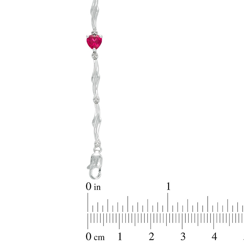 Main Image 2 of 5.0mm Heart-Shaped Lab-Created Ruby and Diamond Accent Station Bracelet in Sterling Silver - 7.25"