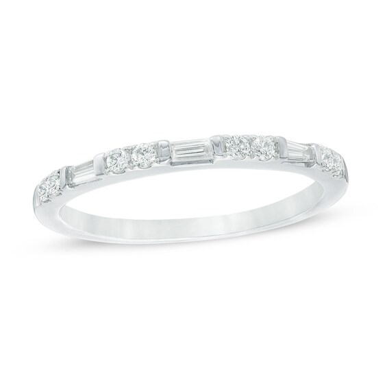 1/4 CT. T.w. Baguette and Round Diamond Anniversary Band in 14K White Gold