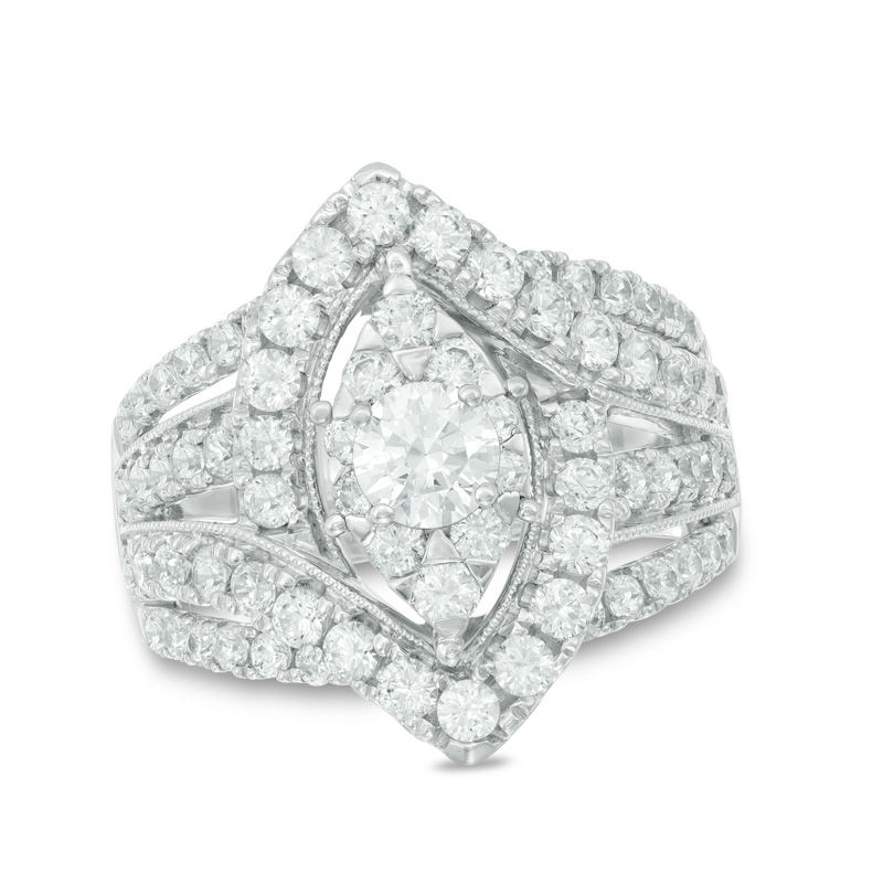 2 CT. T.W. Diamond Marquise Frame Vintage-Style Engagement Ring in 14K White Gold