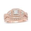 Thumbnail Image 1 of 1/2 CT. T.W. Diamond Square Frame Vintage-Style Bridal Set in 14K Rose Gold