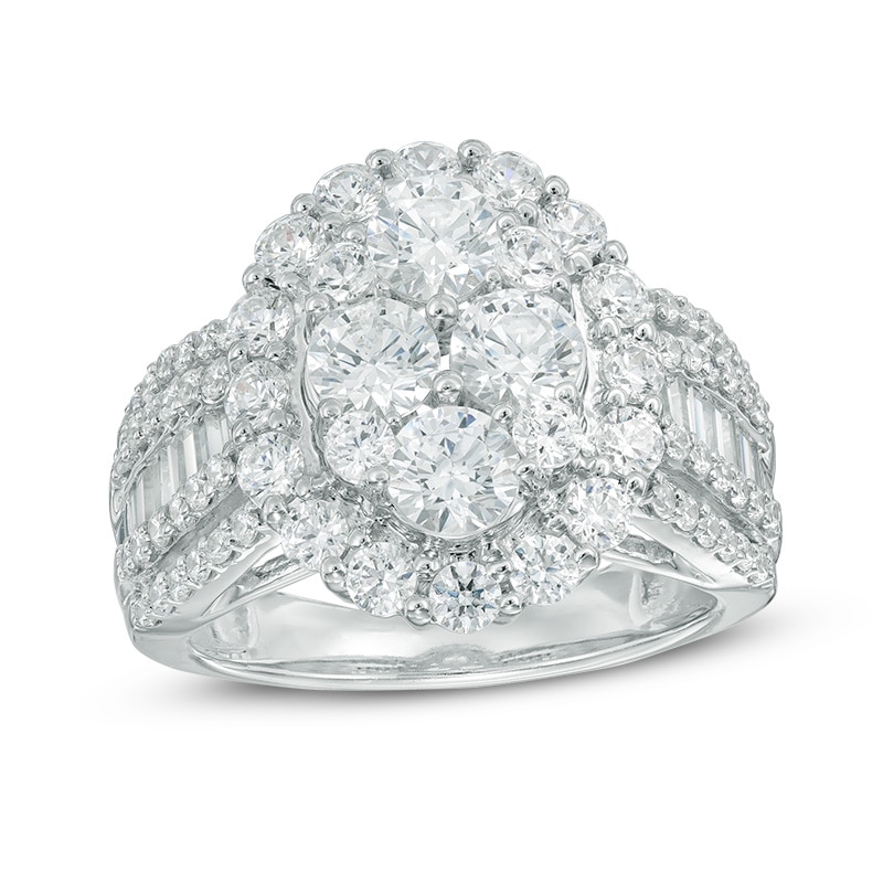 Main Image 1 of 3 CT. T.W. Baguette and Round Composite Diamond Oval Frame Engagement Ring in 14K White Gold