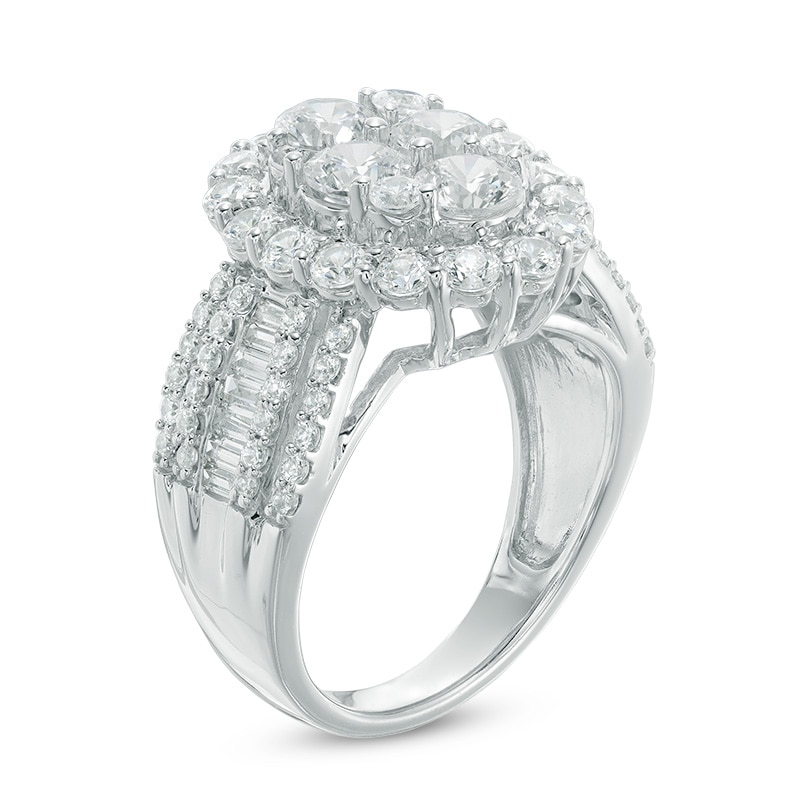 Main Image 2 of 3 CT. T.W. Baguette and Round Composite Diamond Oval Frame Engagement Ring in 14K White Gold