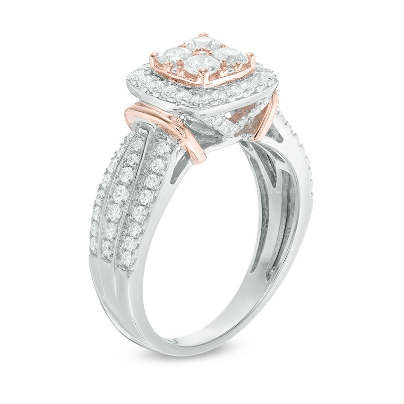 Main Image 2 of 1 CT. T.W. Cushion-Shaped Multi-Diamond Frame Engagement Ring in 14K Two-Tone Gold