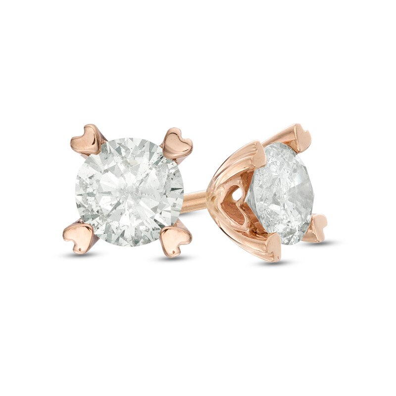 Main Image 1 of 3/8 CT. T.W. Diamond Solitaire Heart-Shaped Prongs Stud Earrings in 14K Rose Gold