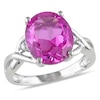 Thumbnail Image 1 of Oval Lab-Created Pink Sapphire and Diamond Accent Twist Ring in Sterling Silver