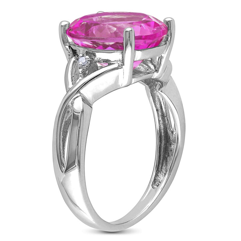 Main Image 2 of Oval Lab-Created Pink Sapphire and Diamond Accent Twist Ring in Sterling Silver