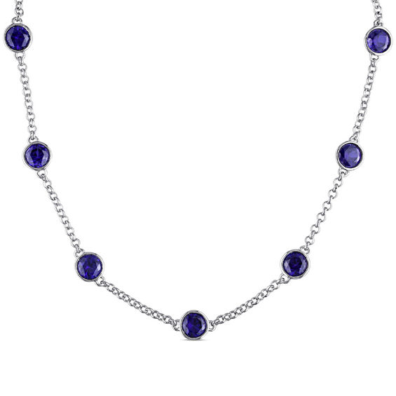 5.0mm Lab-Created Blue Sapphire Station Necklace in Sterling Silver ...
