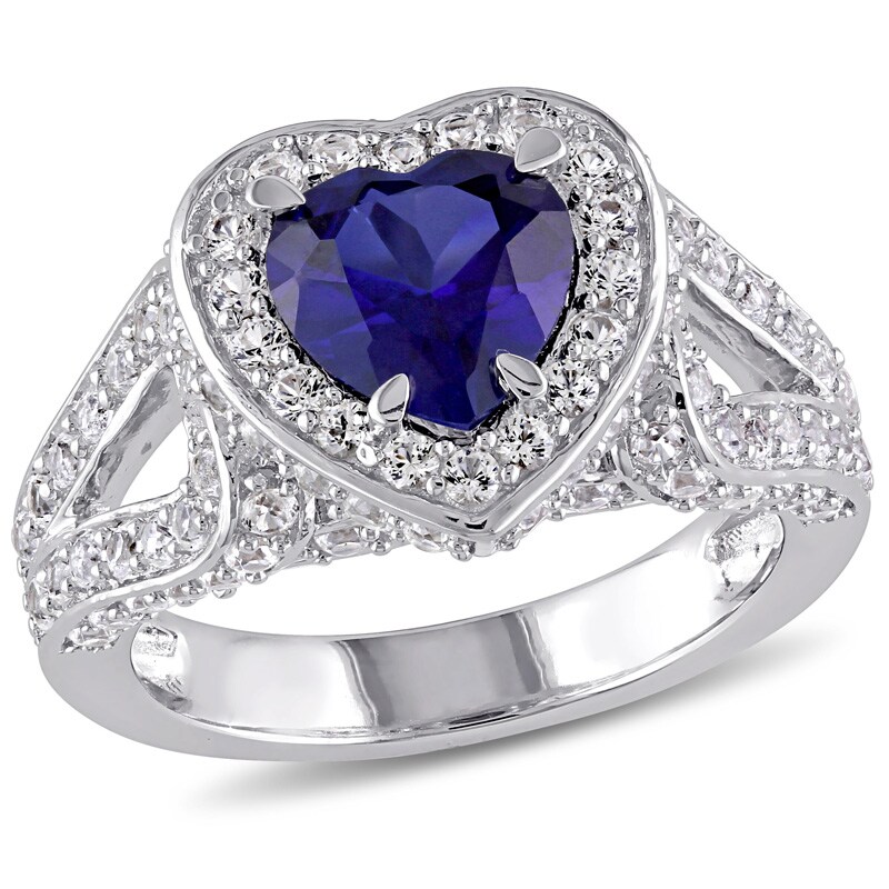Main Image 1 of 8.0mm Heart-Shaped Lab-Created Blue and White Sapphire Frame Ring in Sterling Silver
