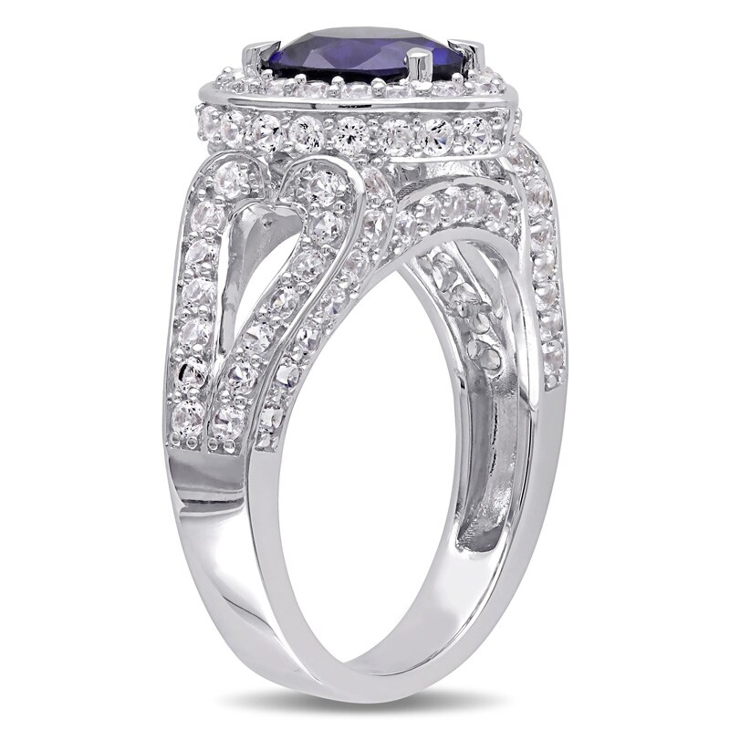 Main Image 2 of 8.0mm Heart-Shaped Lab-Created Blue and White Sapphire Frame Ring in Sterling Silver