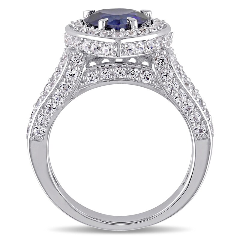 Main Image 3 of 8.0mm Heart-Shaped Lab-Created Blue and White Sapphire Frame Ring in Sterling Silver