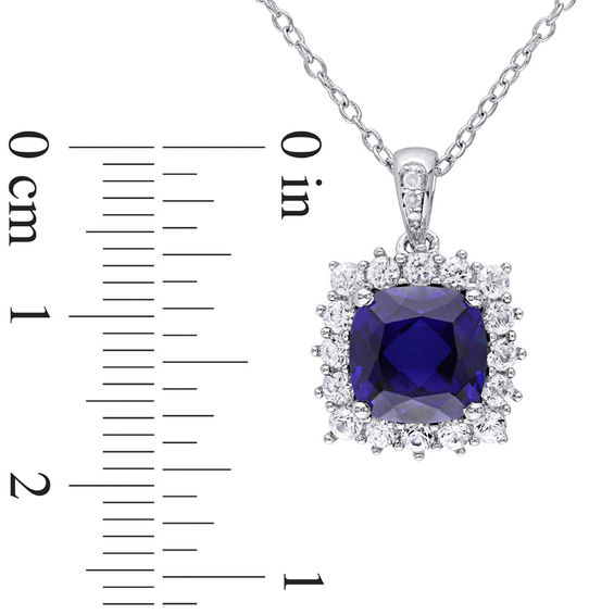 8.0mm Cushion-Cut Lab-Created Blue and White Sapphire and Diamond Accent Frame Pendant in Sterling Silver 8.0mm Cushion-Cut Lab-Created Blue and White Sapphire and Diamond Accent Frame Pendant in Sterling Silver