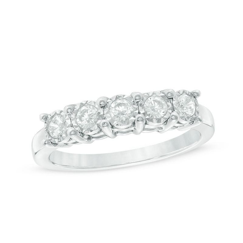 Main Image 1 of 1/3 CT. T.W. Diamond Five Stone Anniversary Band in 10K White Gold