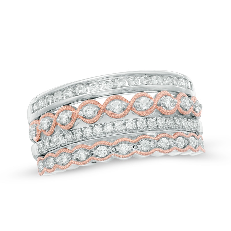 Main Image 1 of 5/8 CT. T.W. Diamond Multi Row Vintage-Style Anniversary Band in 10K Two-Tone Gold