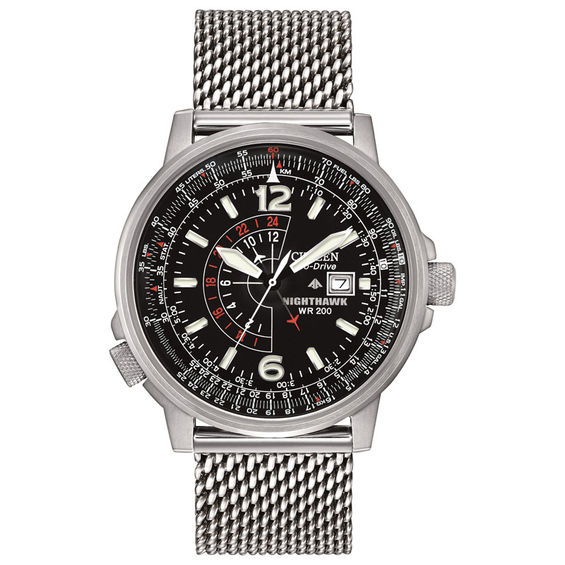 Men's Citizen Eco-DriveÂ® Nighthawk Mesh Watch with Black Dial (Model: Bj7008-51E)