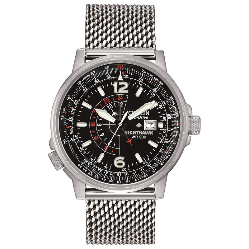 Men's Citizen Eco-Drive® Nighthawk Mesh Watch with Black Dial (Model: BJ7008-51E)