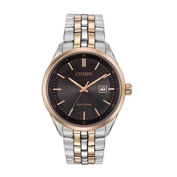Men's Citizen Eco-DriveÂ® Two-Tone Watch with Black Dial (Model: Bm7256-50E)