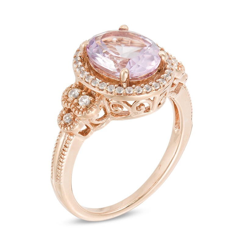 Main Image 2 of Oval Rose de France Amethyst and Lab-Created White Sapphire Frame Ring in 10K Rose Gold