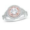 Thumbnail Image 1 of 6.0mm Lab-Created White Sapphire Double Frame Ring in Sterling Silver with 14K Rose Gold Plate